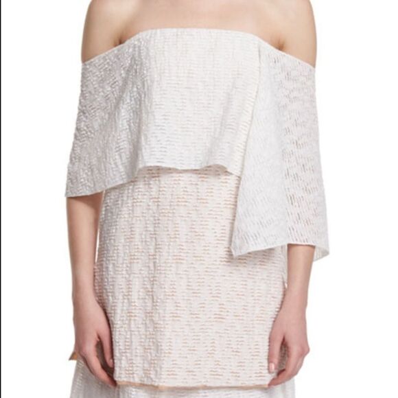 NWT Prabal Gurung Off-The-Shoulder Fold-Over Tunic Blouse, Porcelain - Picture 1 of 7